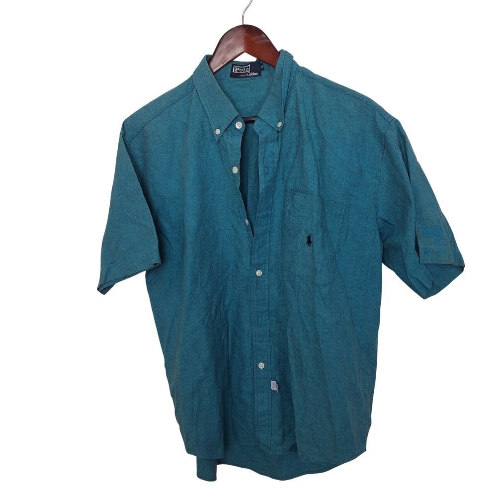 Polo Ralph Lauren Men's Teal Short Sleeve Button Down Shirt 100% Cotton XL